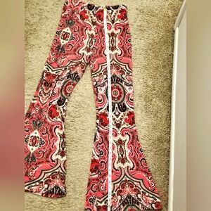 Free People pink paisley Harper bell bottom pants